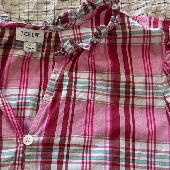 J. Crew Pink Plaid Mini Long Sleeve Drews w Ruffle Trim - Picture 8 of 8